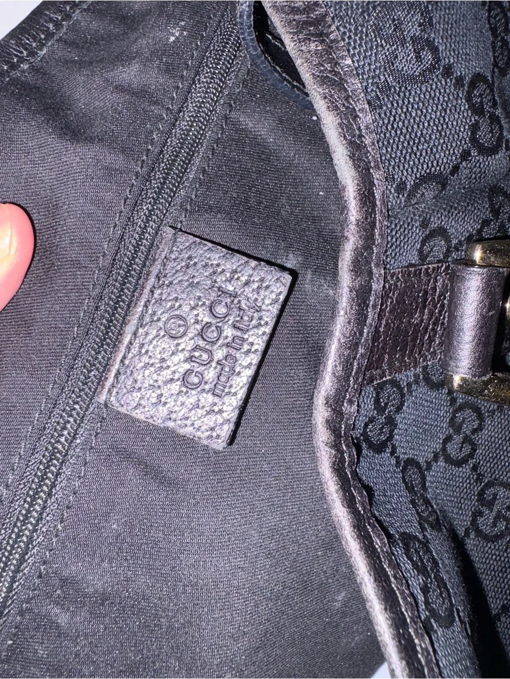 Gucci Black Monogram Shoulder Bag with Gold-Tone Hardware